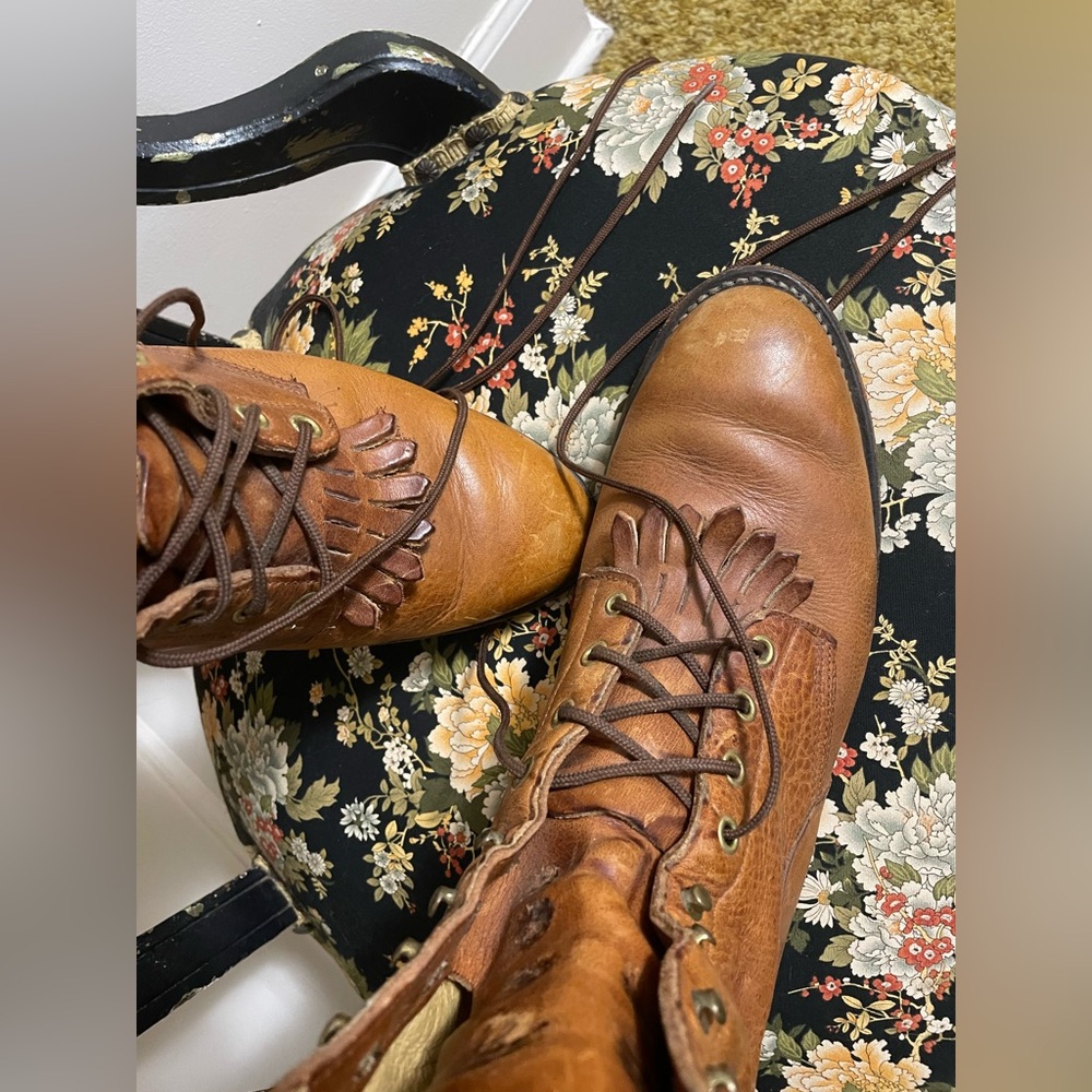 Vintage J. Chisholm Tan Lace Up Boots - Picture 3 of 11